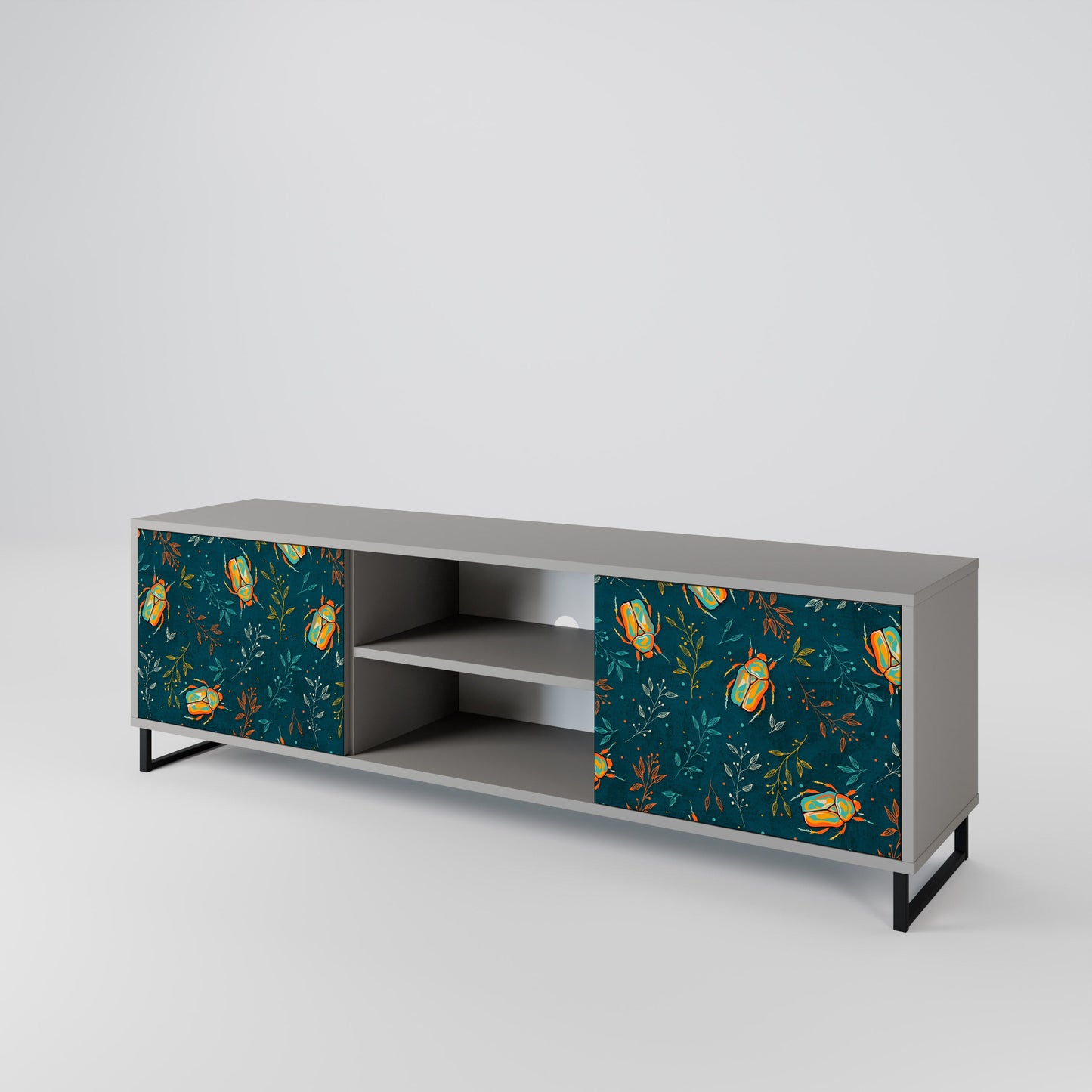 AUTUMN INSECTS 2-Door TV Stand in Grey Finish