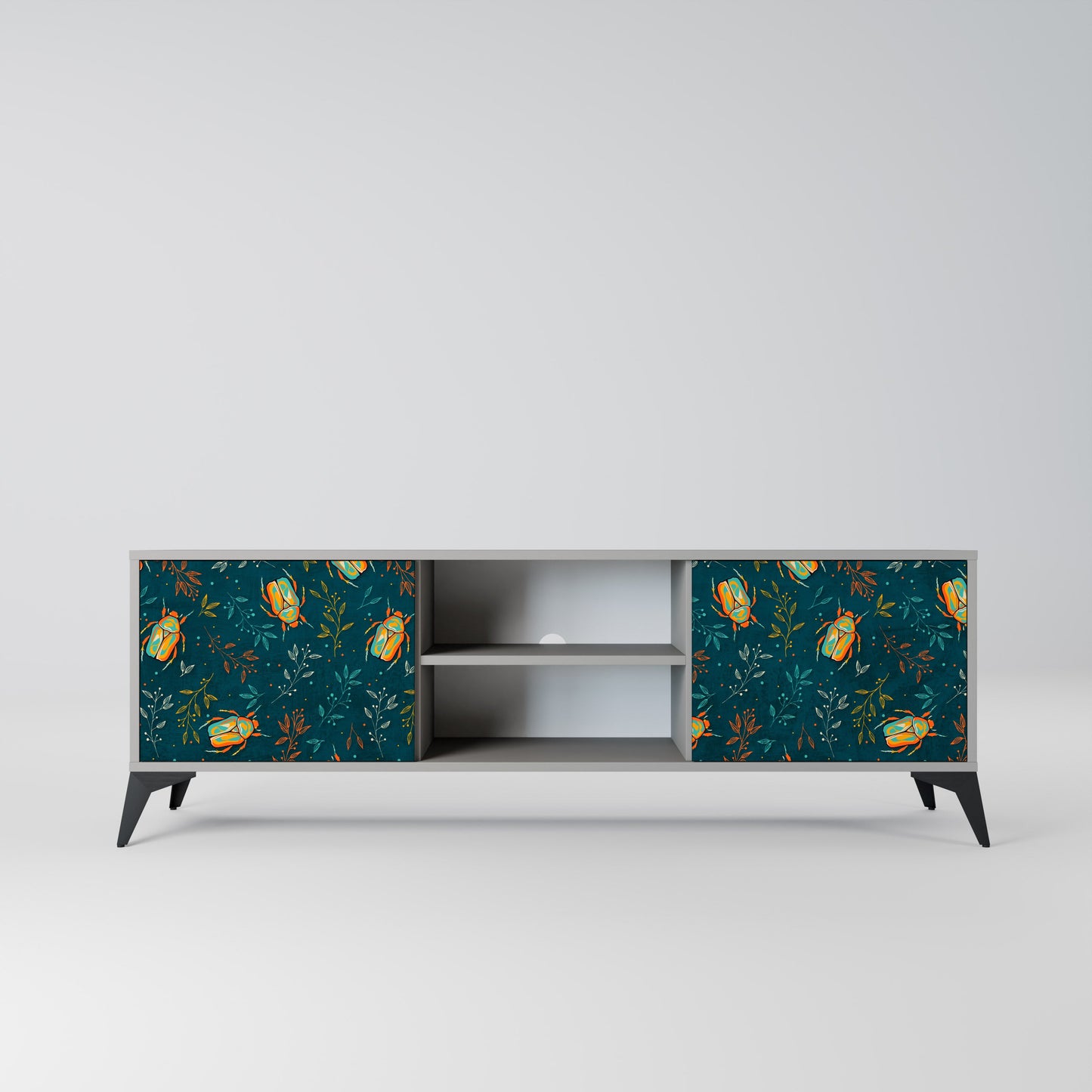 AUTUMN INSECTS 2-Door TV Stand in Grey Finish