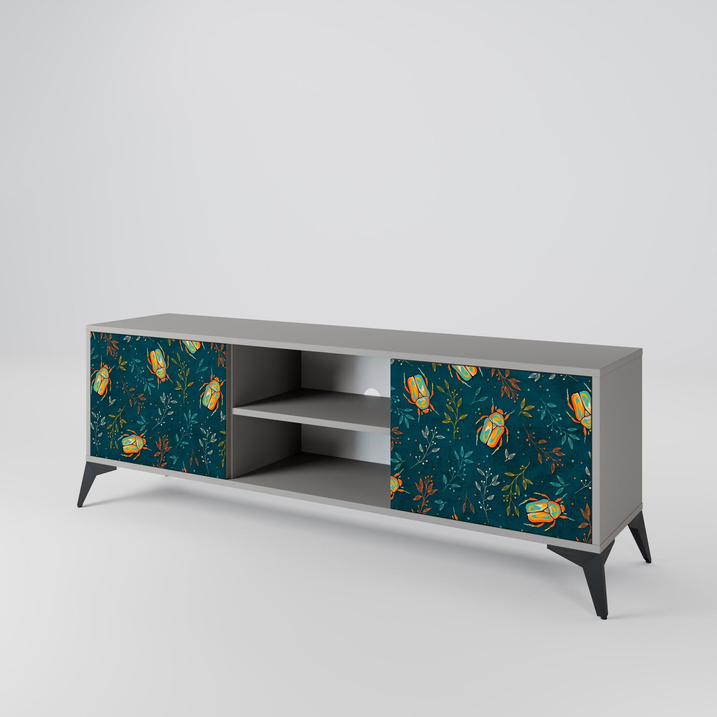 AUTUMN INSECTS 2-Door TV Stand in Grey Finish