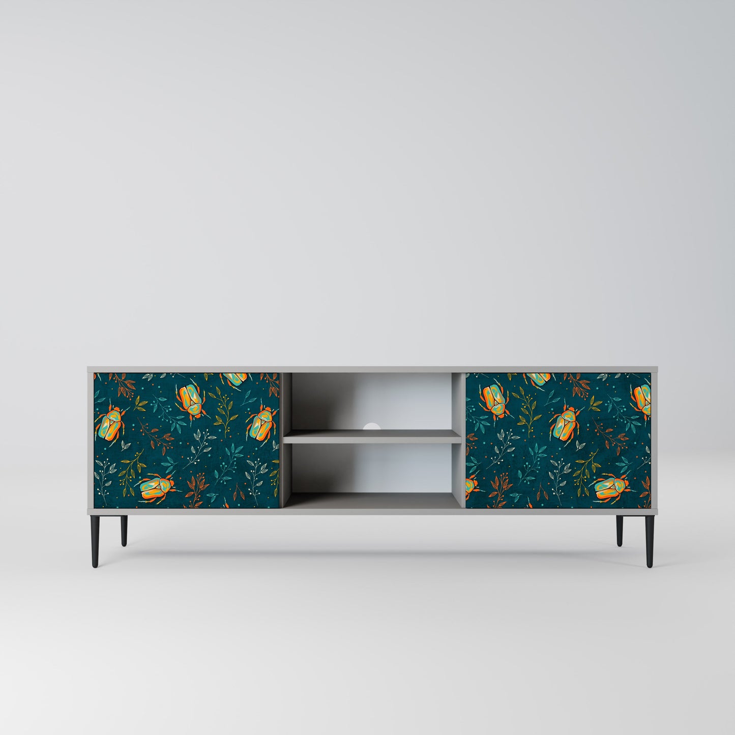 AUTUMN INSECTS 2-Door TV Stand in Grey Finish