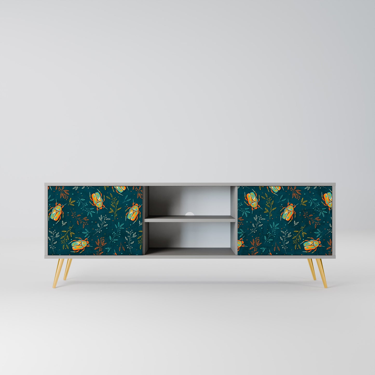 AUTUMN INSECTS 2-Door TV Stand in Grey Finish
