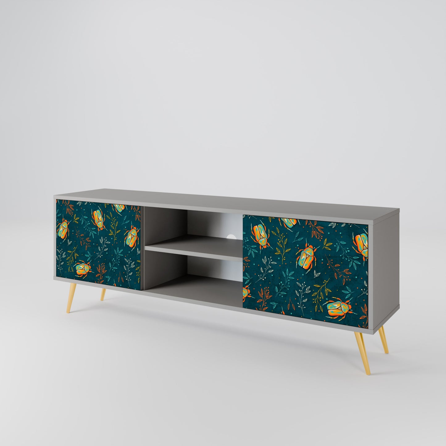 AUTUMN INSECTS 2-Door TV Stand in Grey Finish