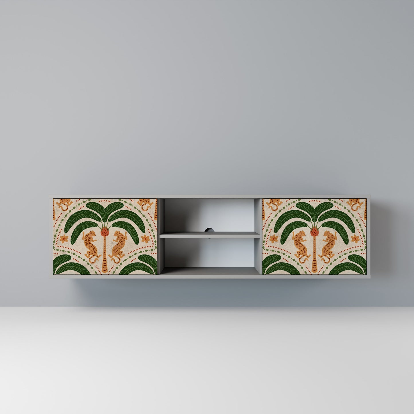 DANCING PREDATORS 2-Door TV Stand in Grey Finish