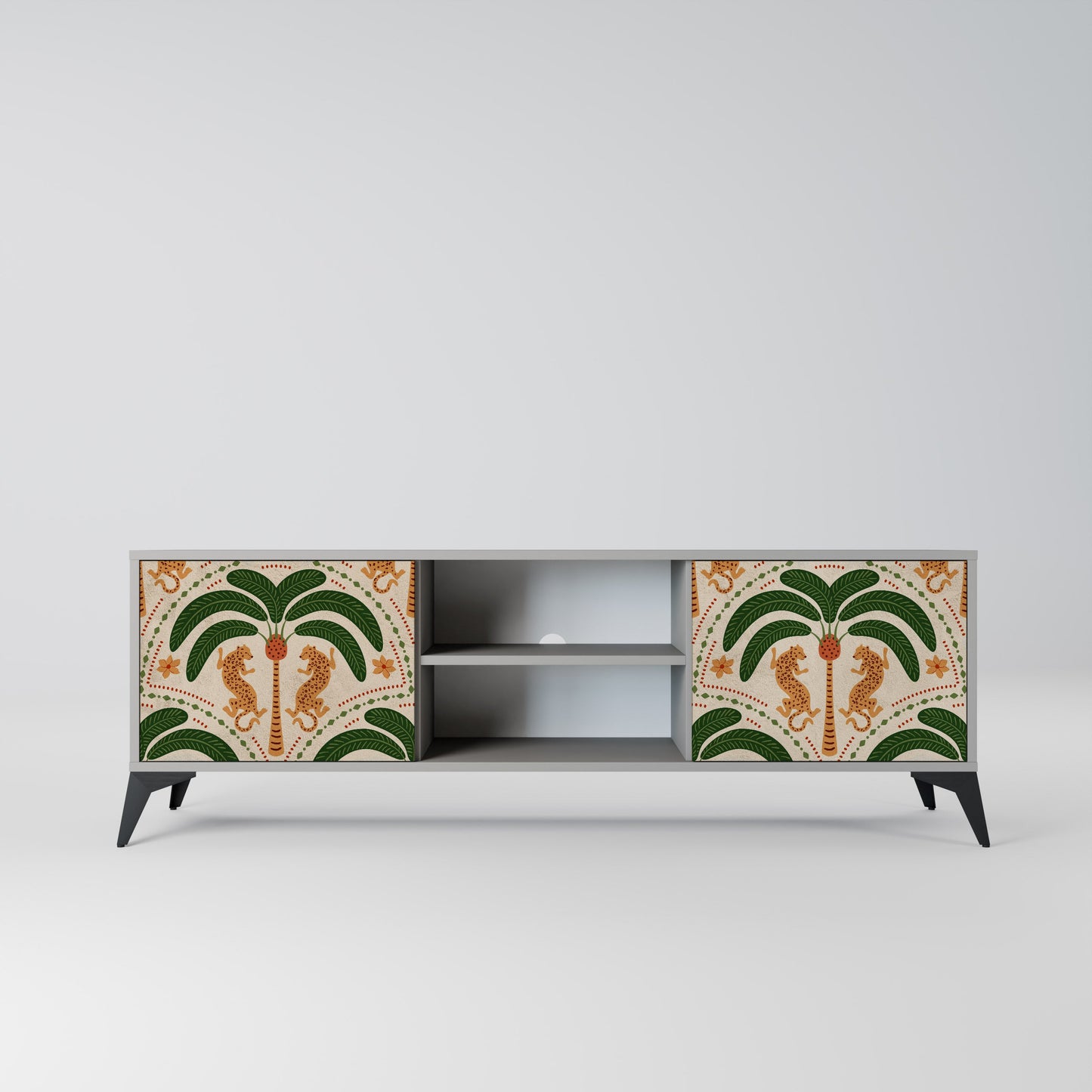 DANCING PREDATORS 2-Door TV Stand in Grey Finish