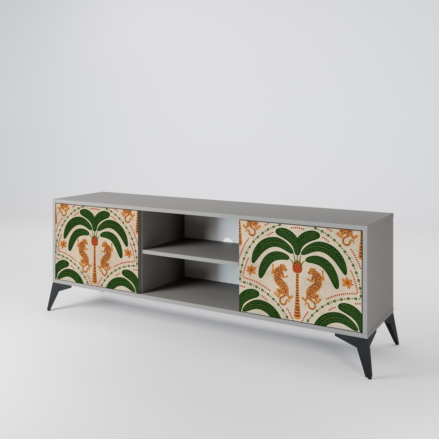DANCING PREDATORS 2-Door TV Stand in Grey Finish