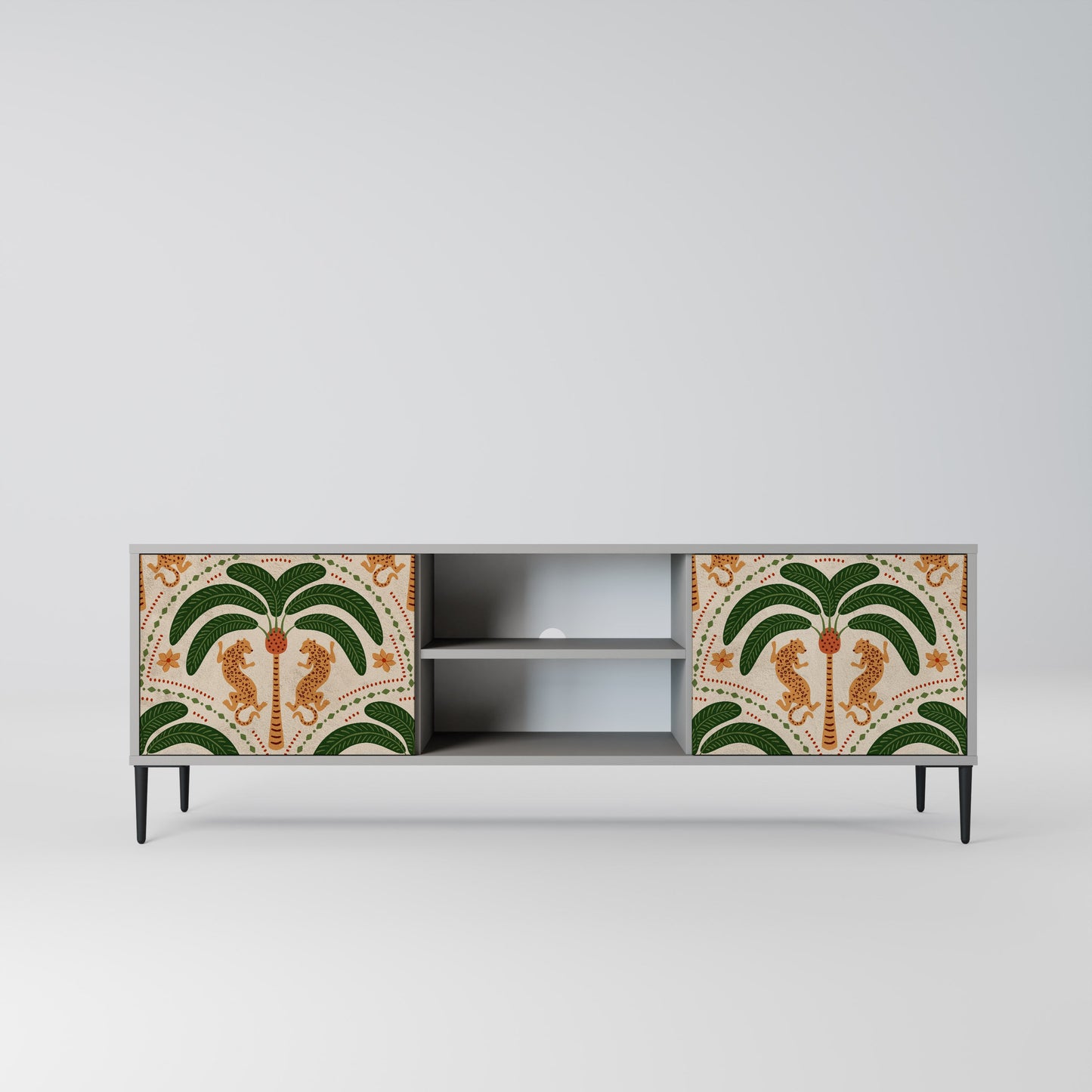DANCING PREDATORS 2-Door TV Stand in Grey Finish