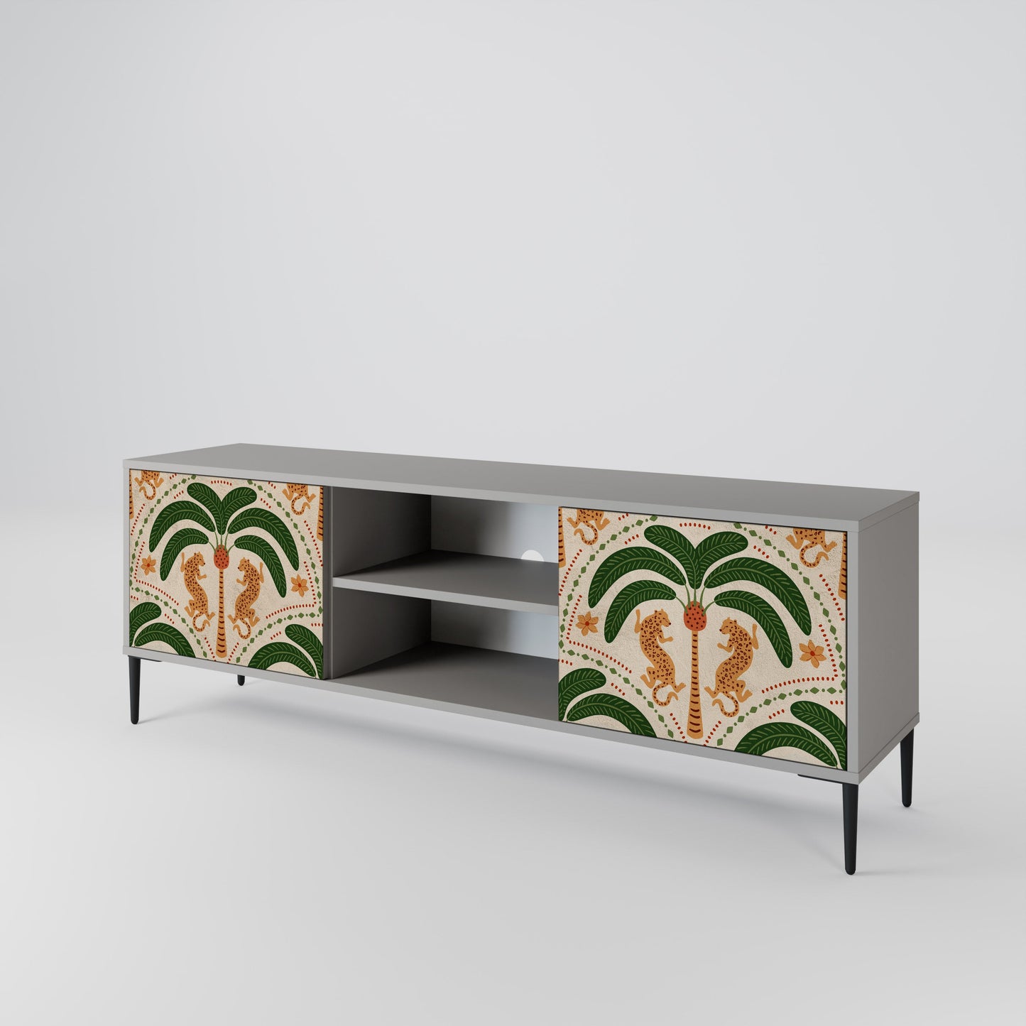 DANCING PREDATORS 2-Door TV Stand in Grey Finish