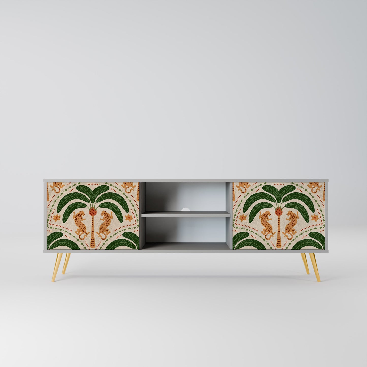 DANCING PREDATORS 2-Door TV Stand in Grey Finish