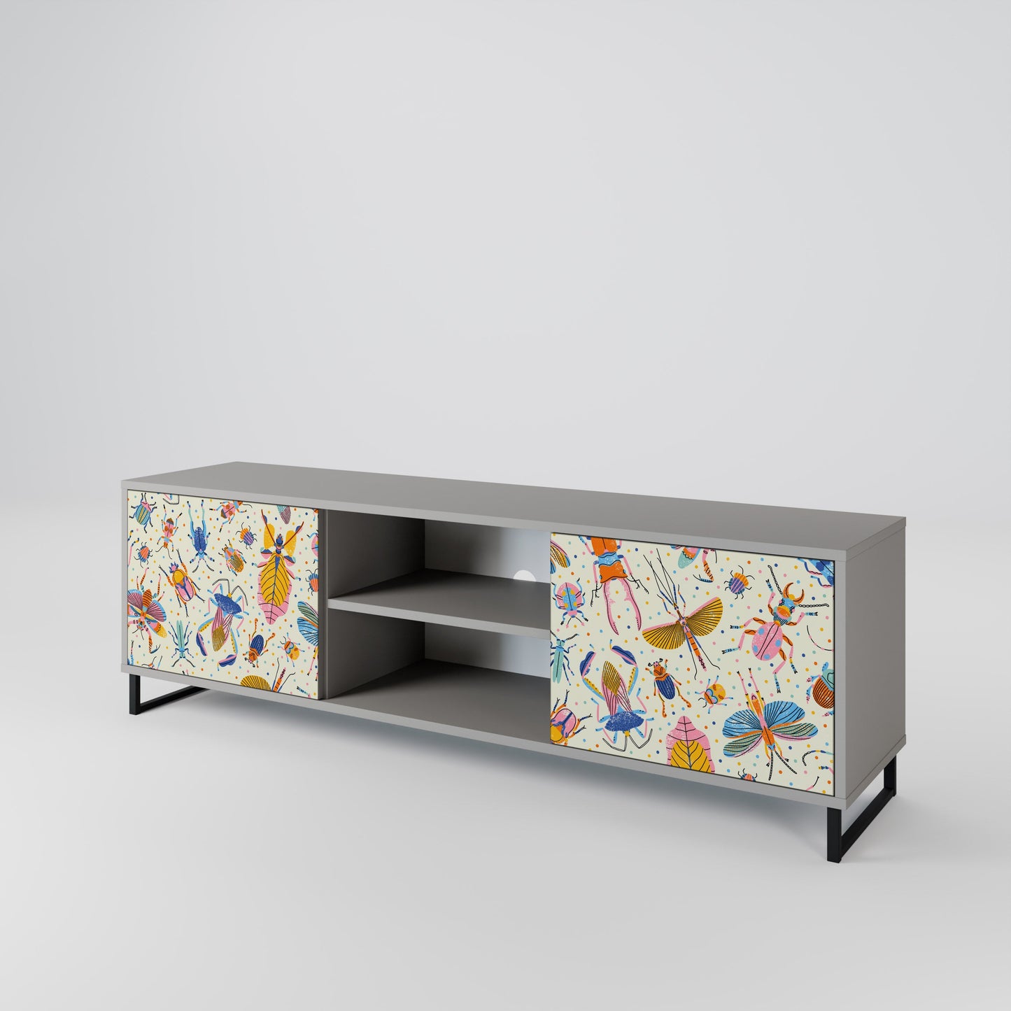 COLORFUL INSECTS 2-Door TV Stand in Grey Finish