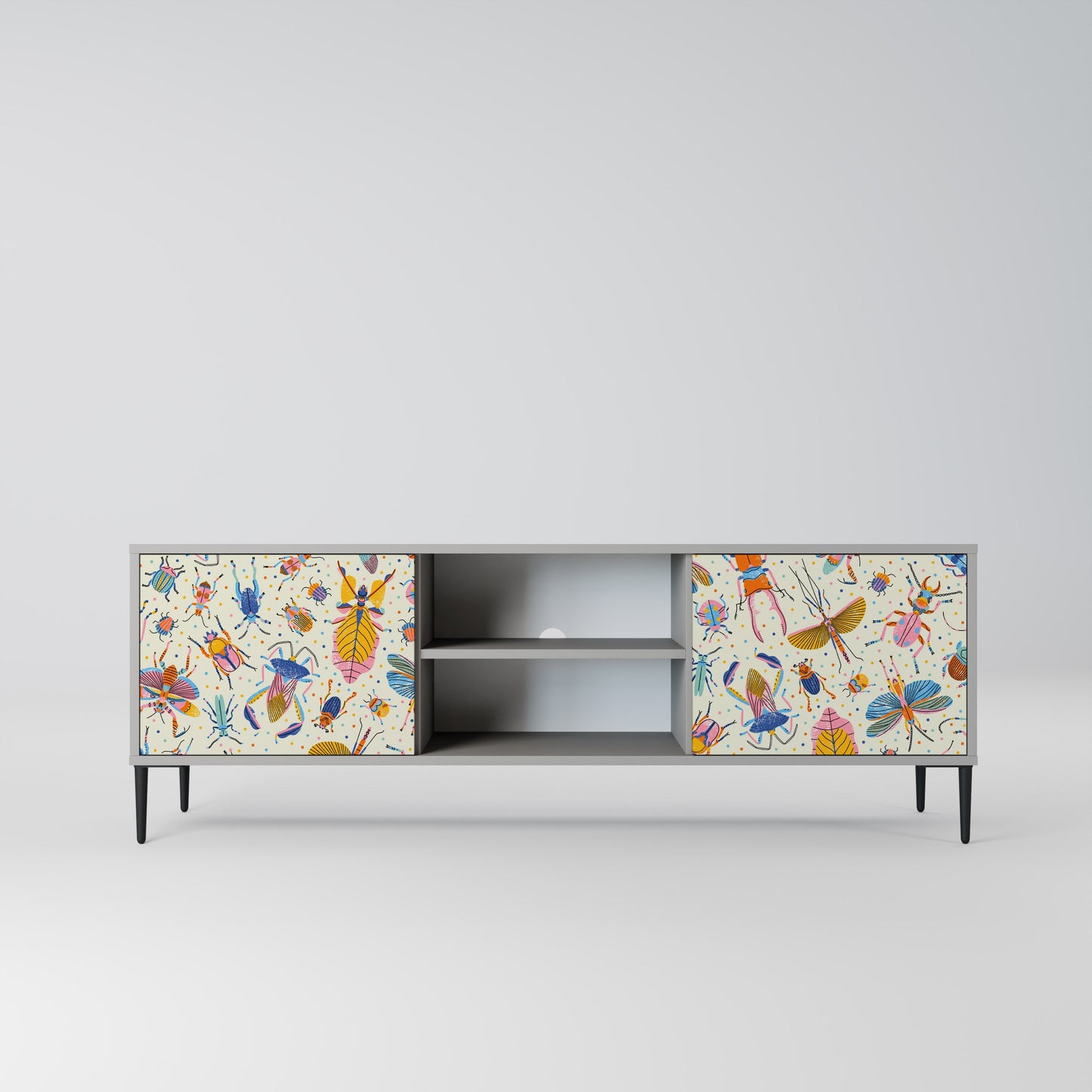 COLORFUL INSECTS 2-Door TV Stand in Grey Finish
