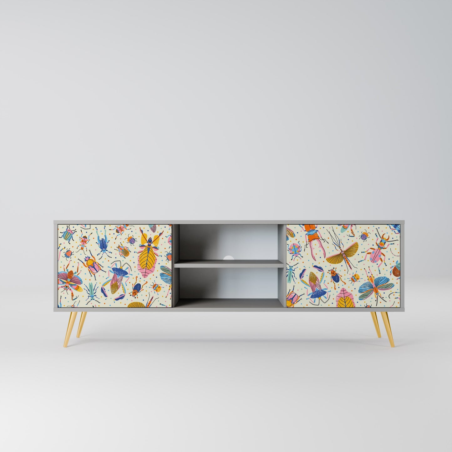COLORFUL INSECTS 2-Door TV Stand in Grey Finish