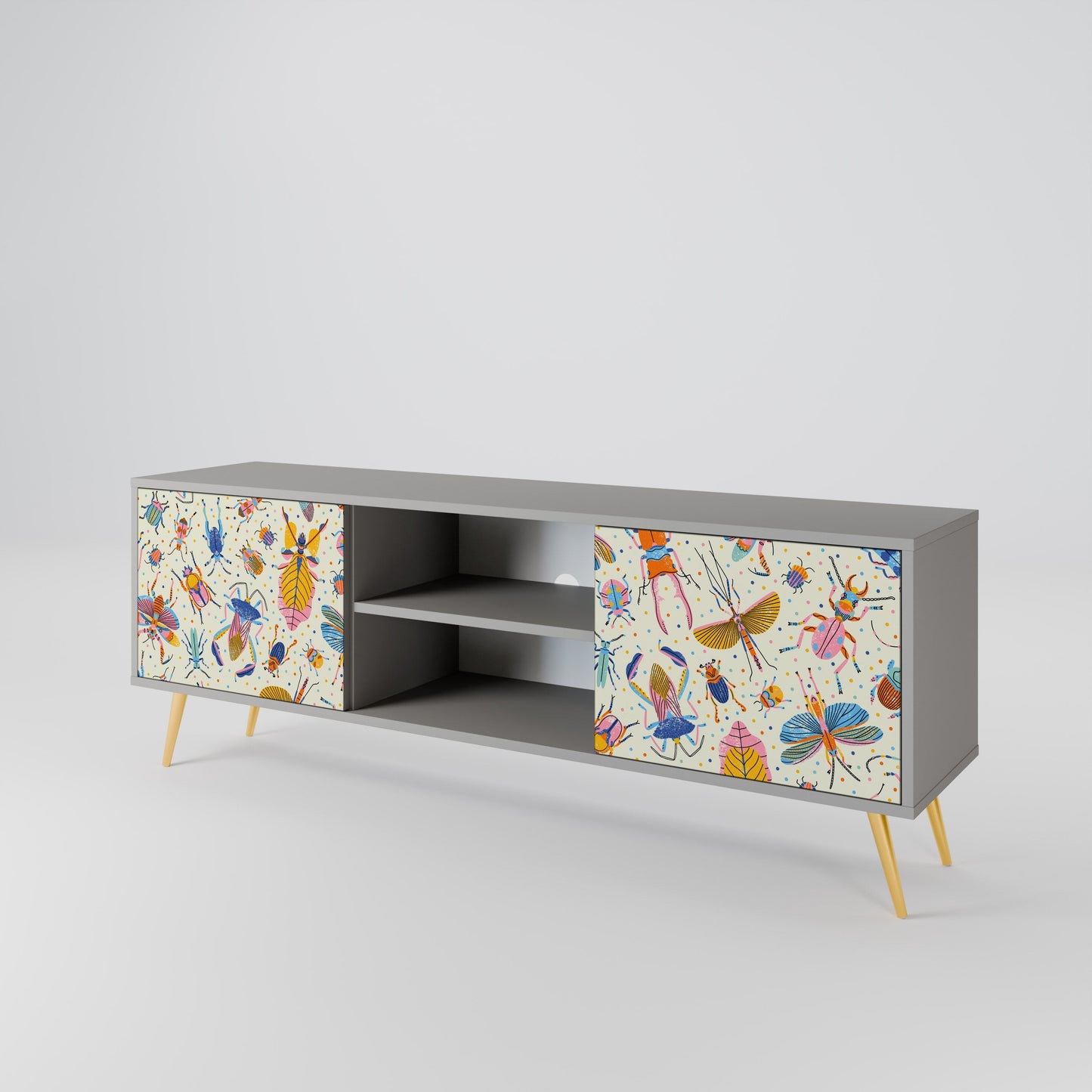 COLORFUL INSECTS 2-Door TV Stand in Grey Finish