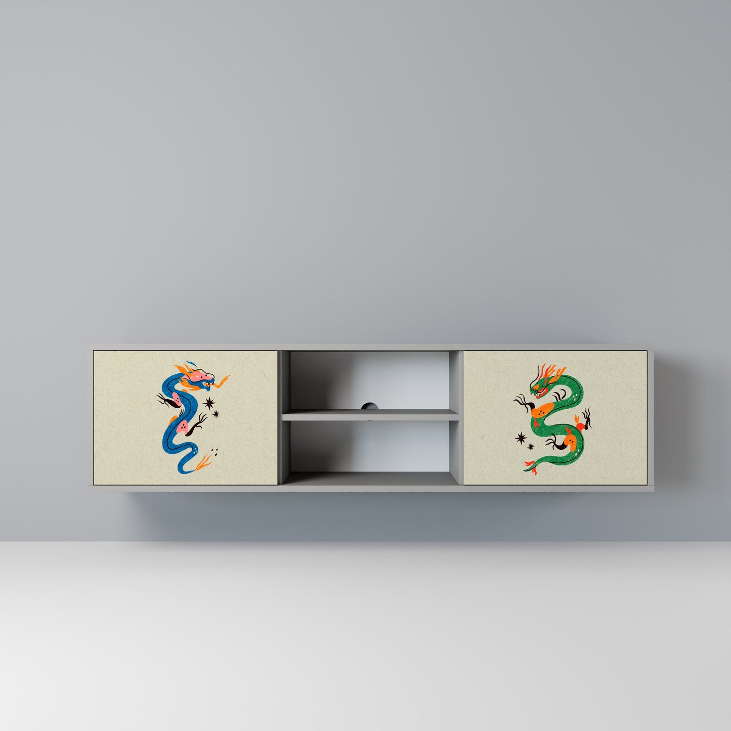 MYTHOLOGICAL CREATURES 2-Door TV Stand in Grey Finish