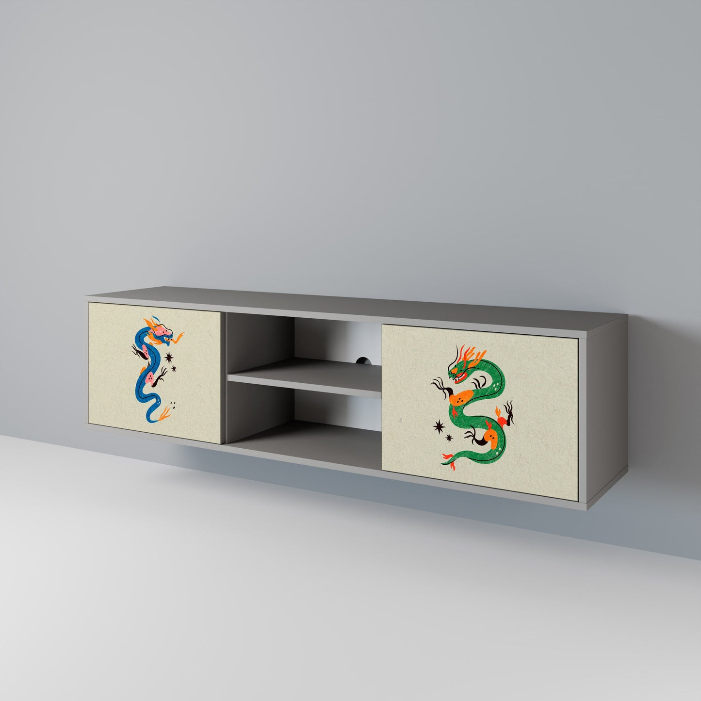 MYTHOLOGICAL CREATURES 2-Door TV Stand in Grey Finish