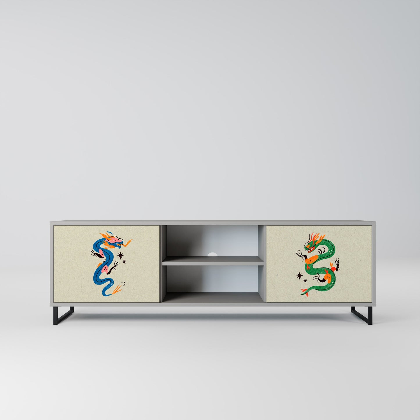 MYTHOLOGICAL CREATURES 2-Door TV Stand in Grey Finish