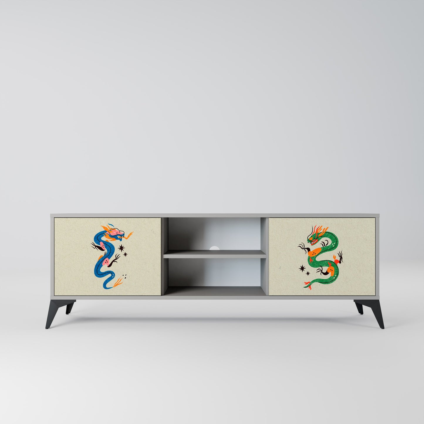 MYTHOLOGICAL CREATURES 2-Door TV Stand in Grey Finish