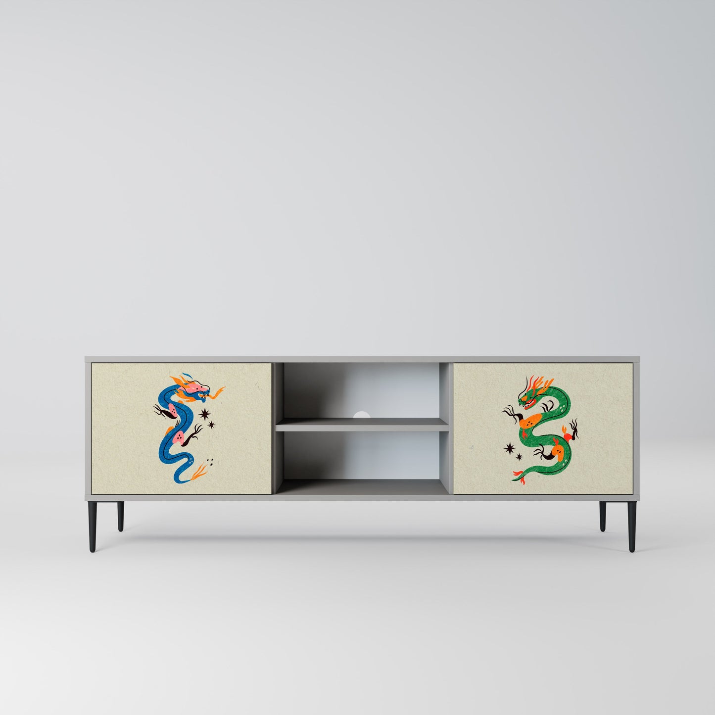 MYTHOLOGICAL CREATURES 2-Door TV Stand in Grey Finish