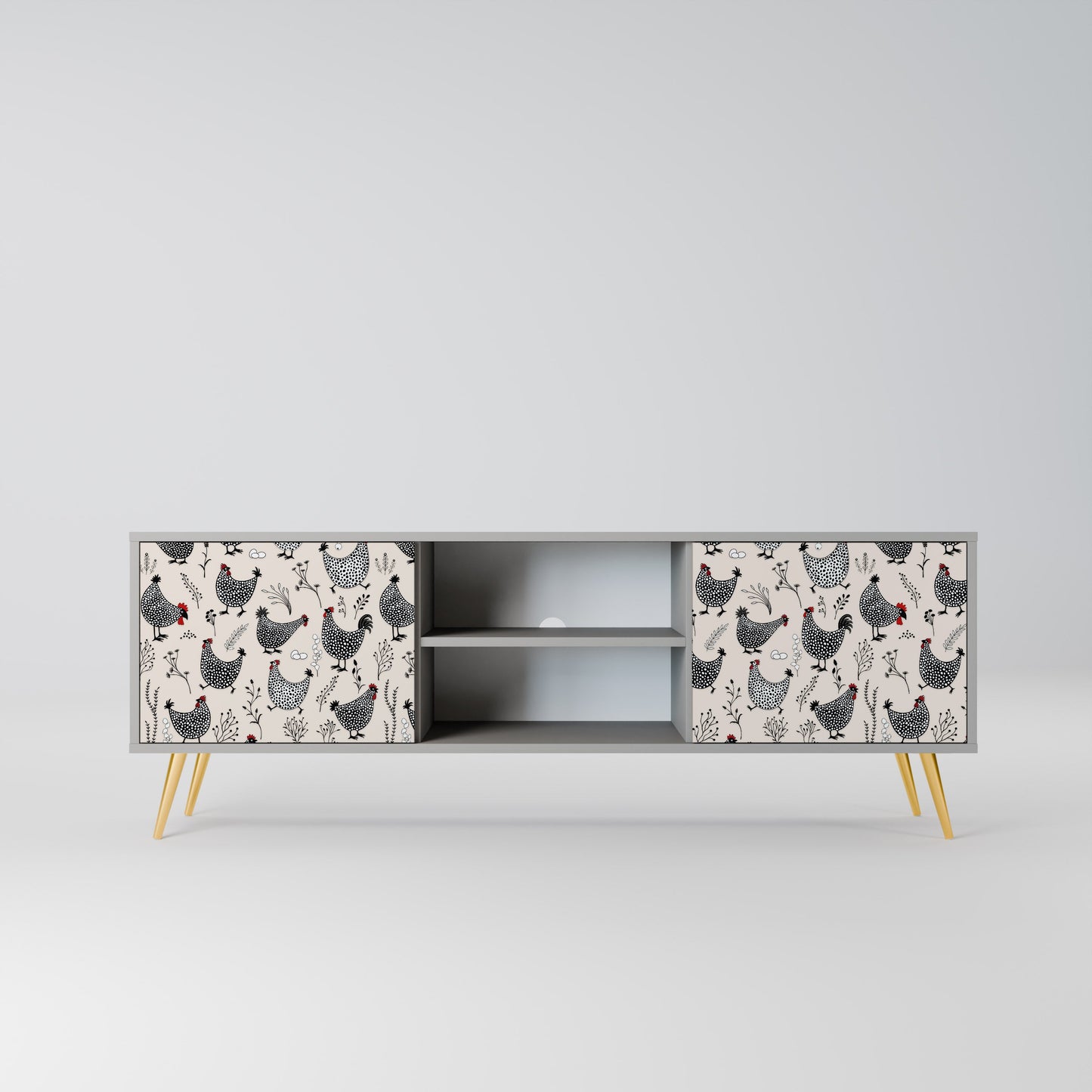 HAPPY HENS 2-Door TV Stand in Grey Finish