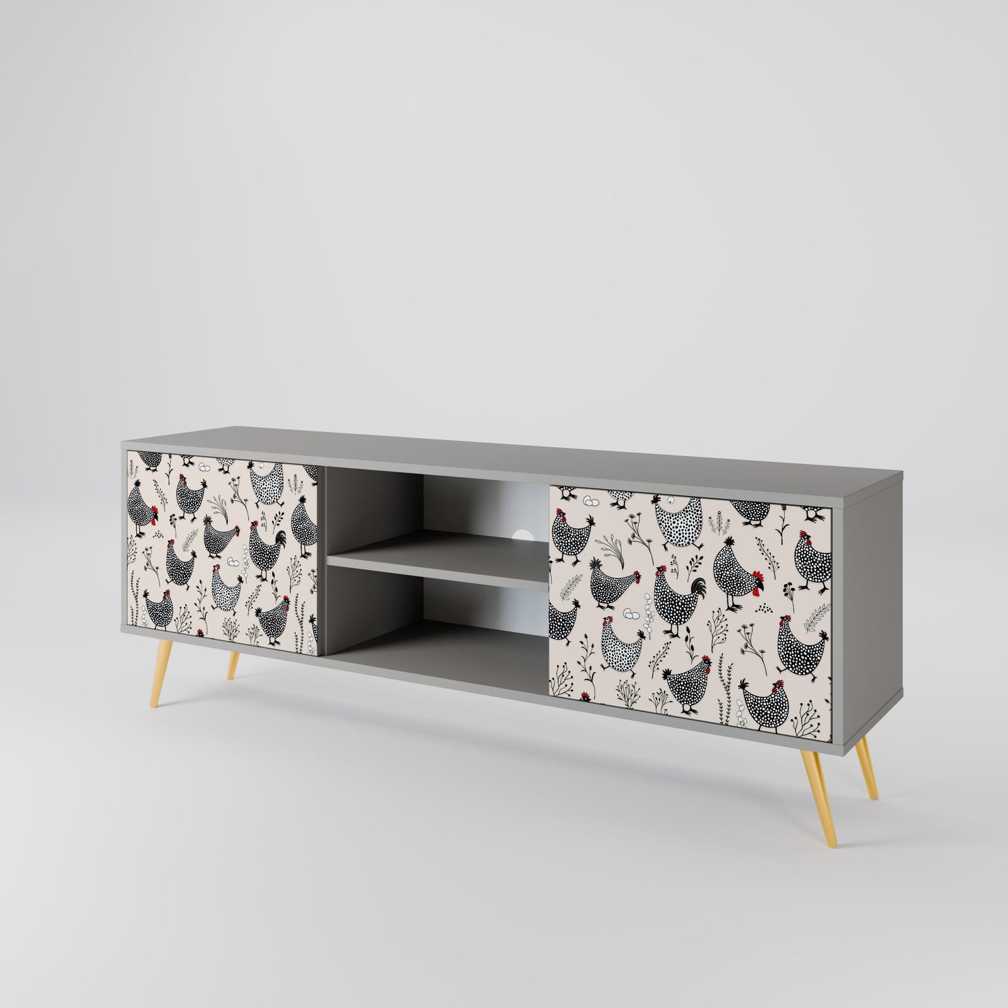 HAPPY HENS 2-Door TV Stand in Grey Finish