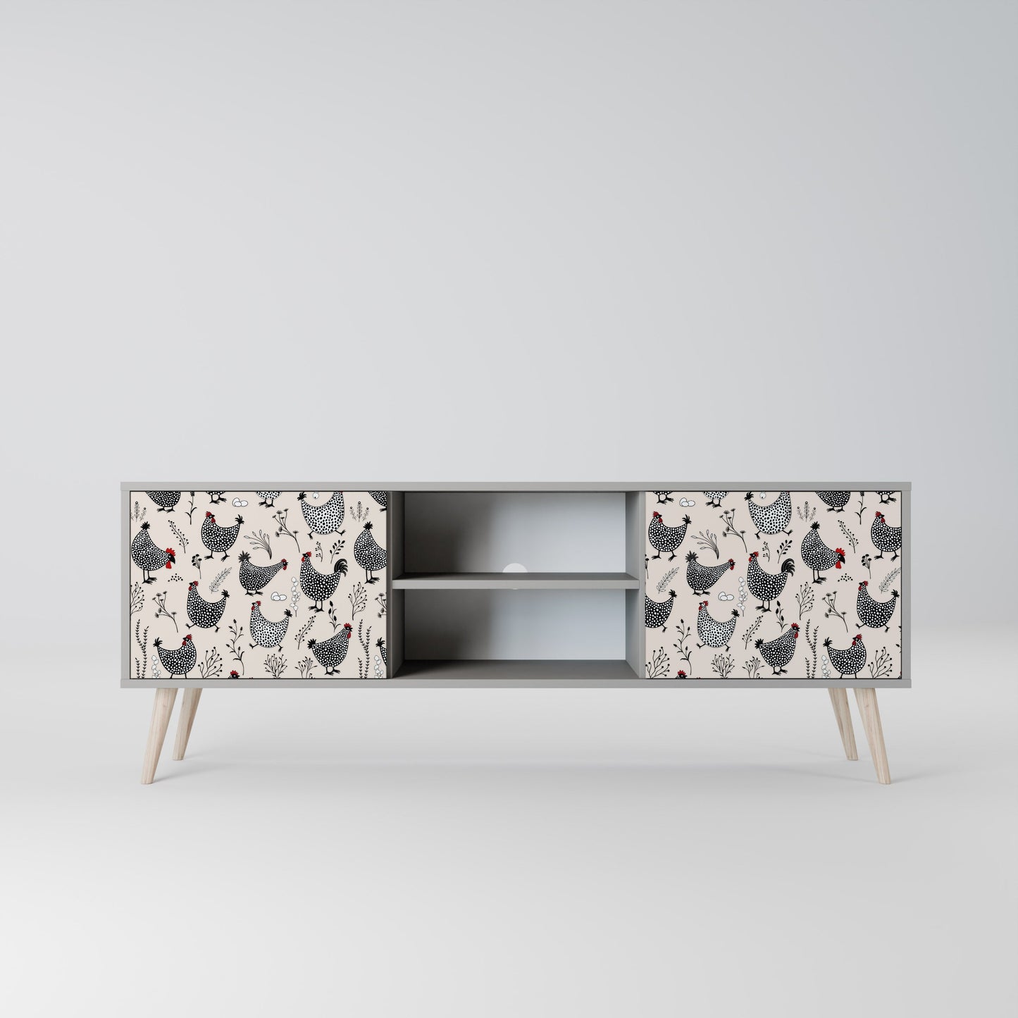 HAPPY HENS 2-Door TV Stand in Grey Finish