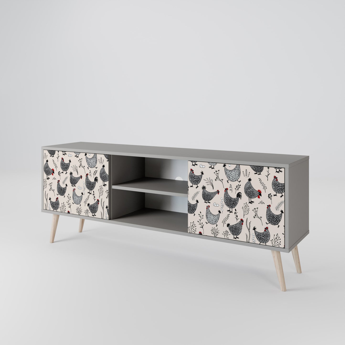 HAPPY HENS 2-Door TV Stand in Grey Finish