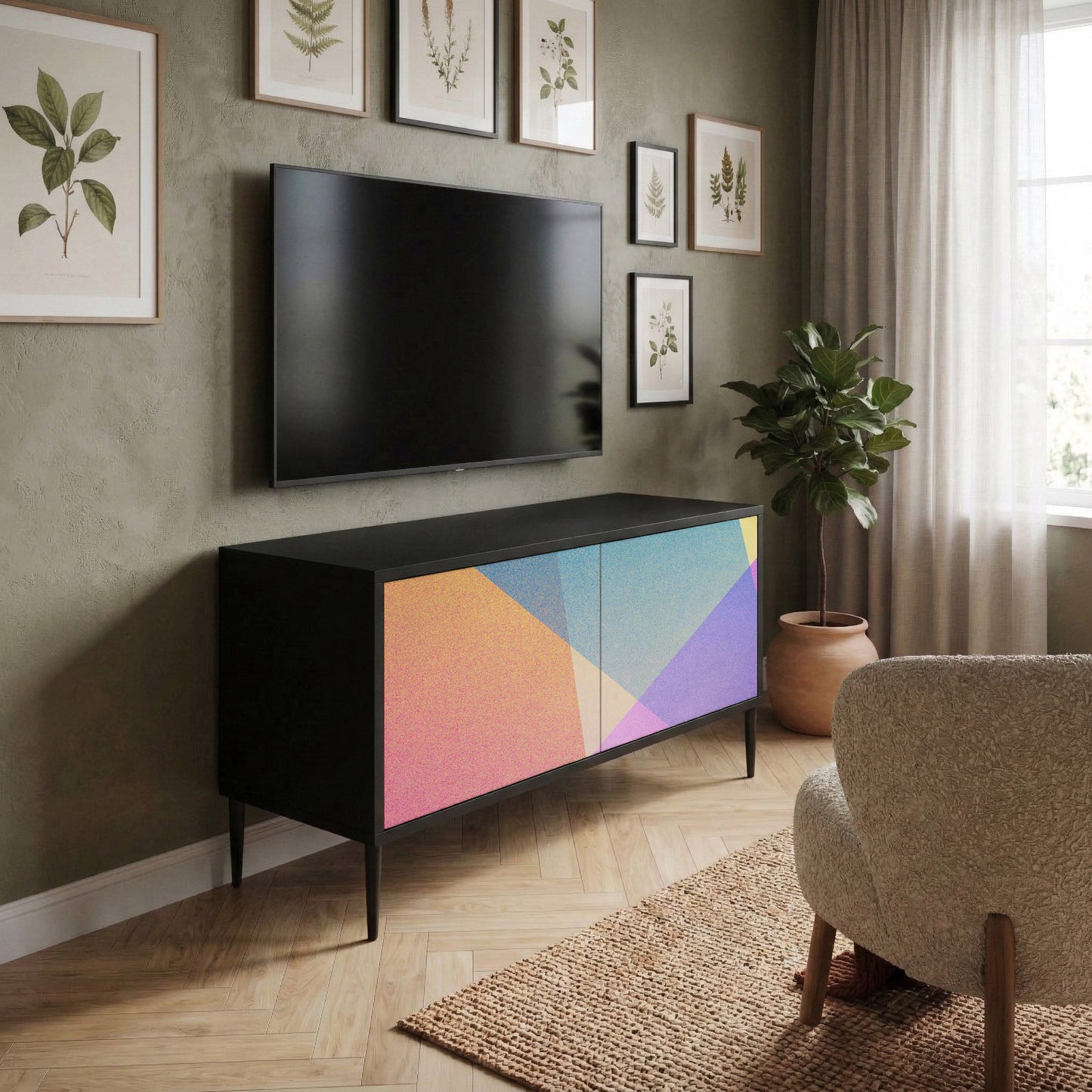 BRIGHT GEOMETRY Mobile TV Compatto a 2 Ante