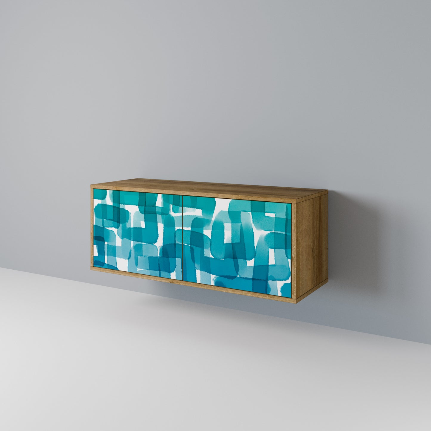 TURQUOISE RECTANGLES Compact 2-Door TV Cabinet