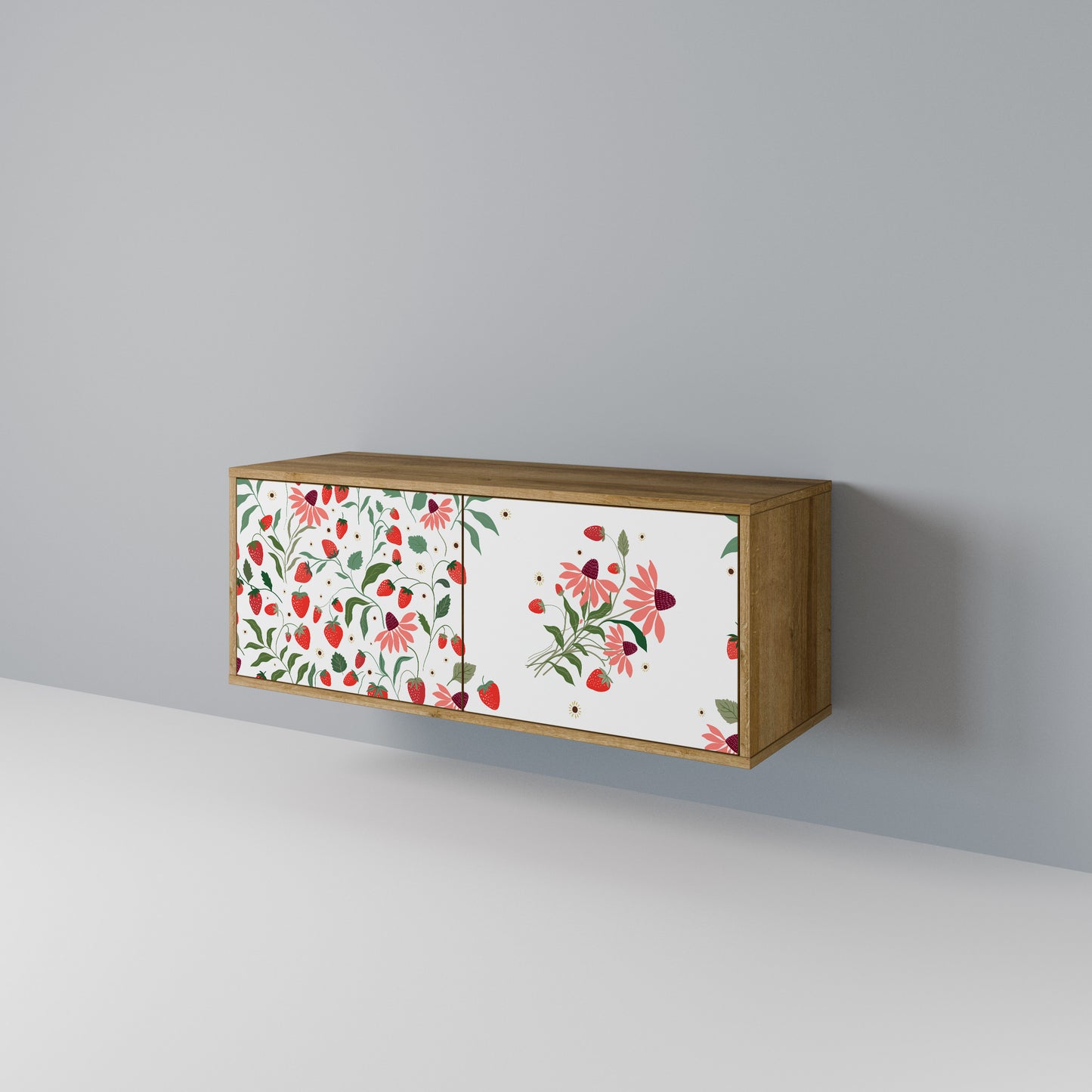 FLOWERS AND STRAWBERRIES Compact 2-Door TV Cabinet