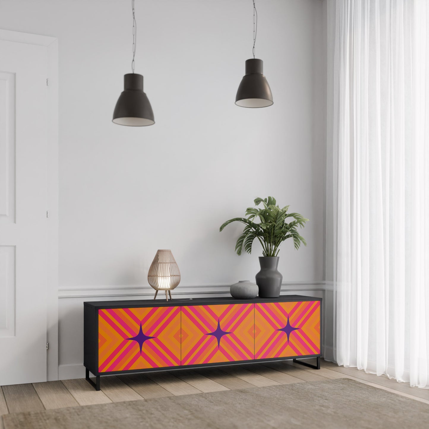 Mobile TV GEOMETRIC BRILLIANCE a 3 ante in finitura nera
