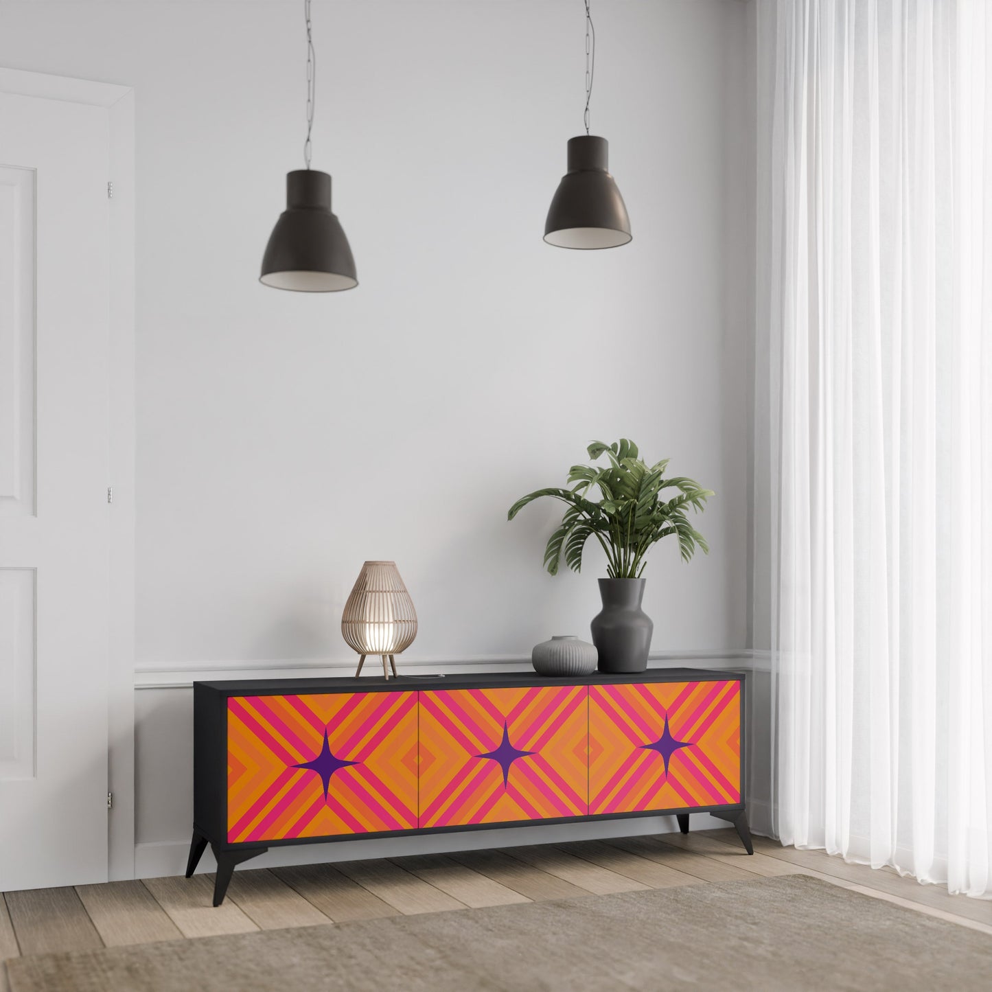 Mobile TV GEOMETRIC BRILLIANCE a 3 ante in finitura nera