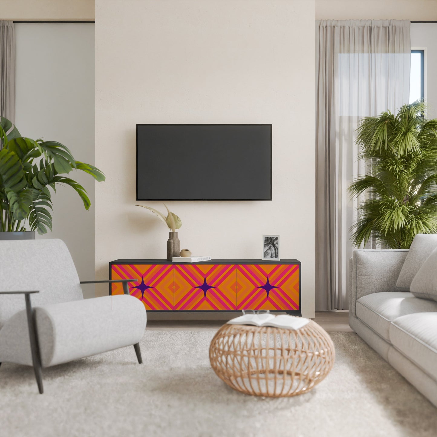 Mobile TV GEOMETRIC BRILLIANCE a 3 ante in finitura nera