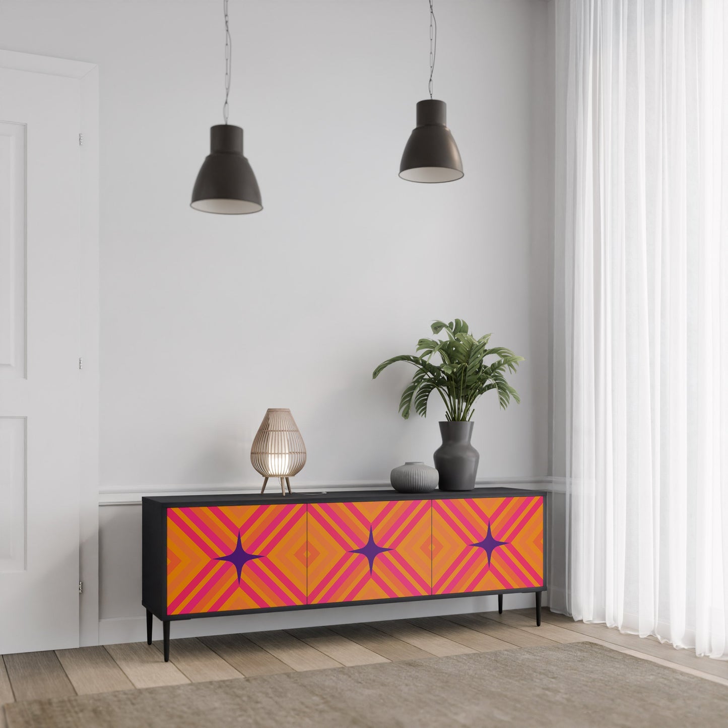 Mobile TV GEOMETRIC BRILLIANCE a 3 ante in finitura nera