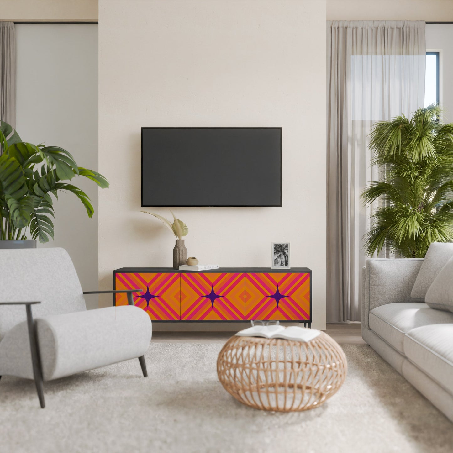Mobile TV GEOMETRIC BRILLIANCE a 3 ante in finitura nera