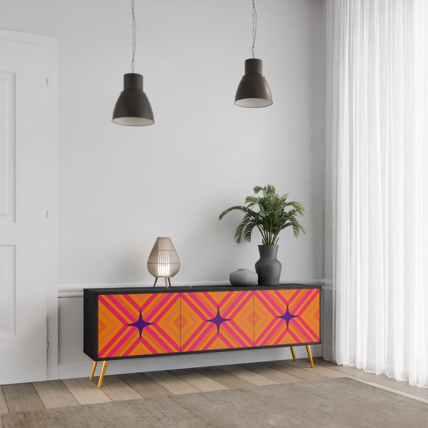Mobile TV GEOMETRIC BRILLIANCE a 3 ante in finitura nera