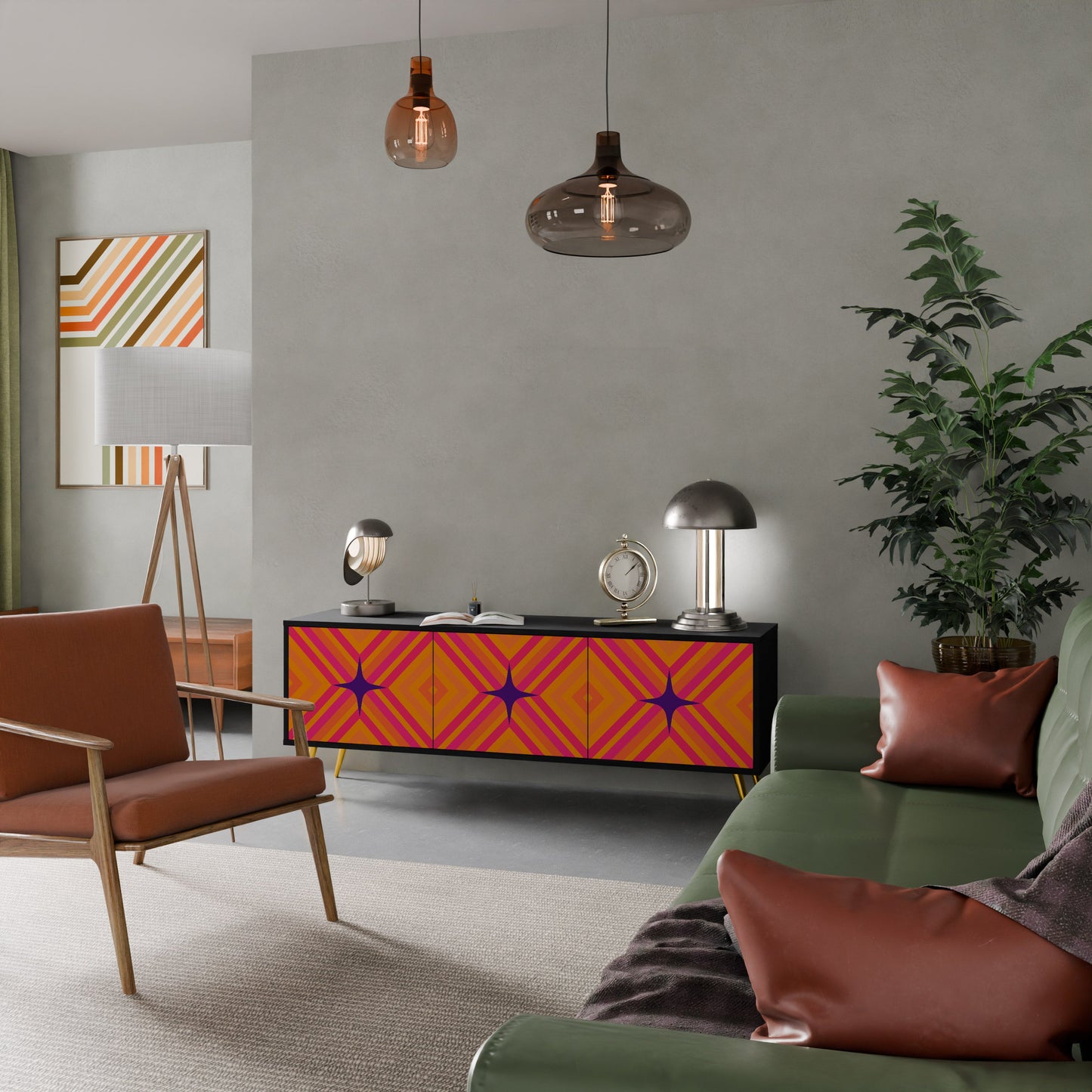 Mobile TV GEOMETRIC BRILLIANCE a 3 ante in finitura nera