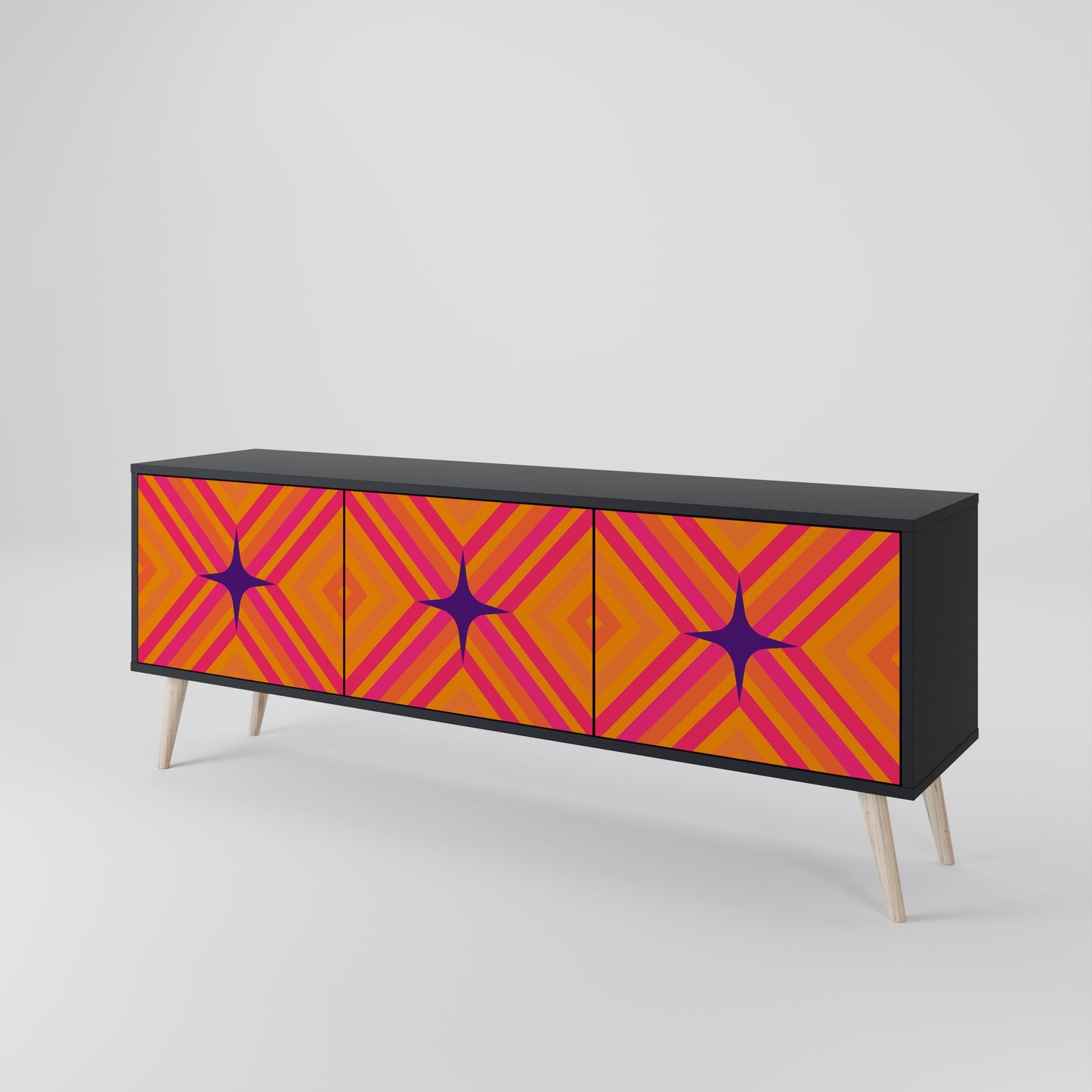 Mobile TV GEOMETRIC BRILLIANCE a 3 ante in finitura nera