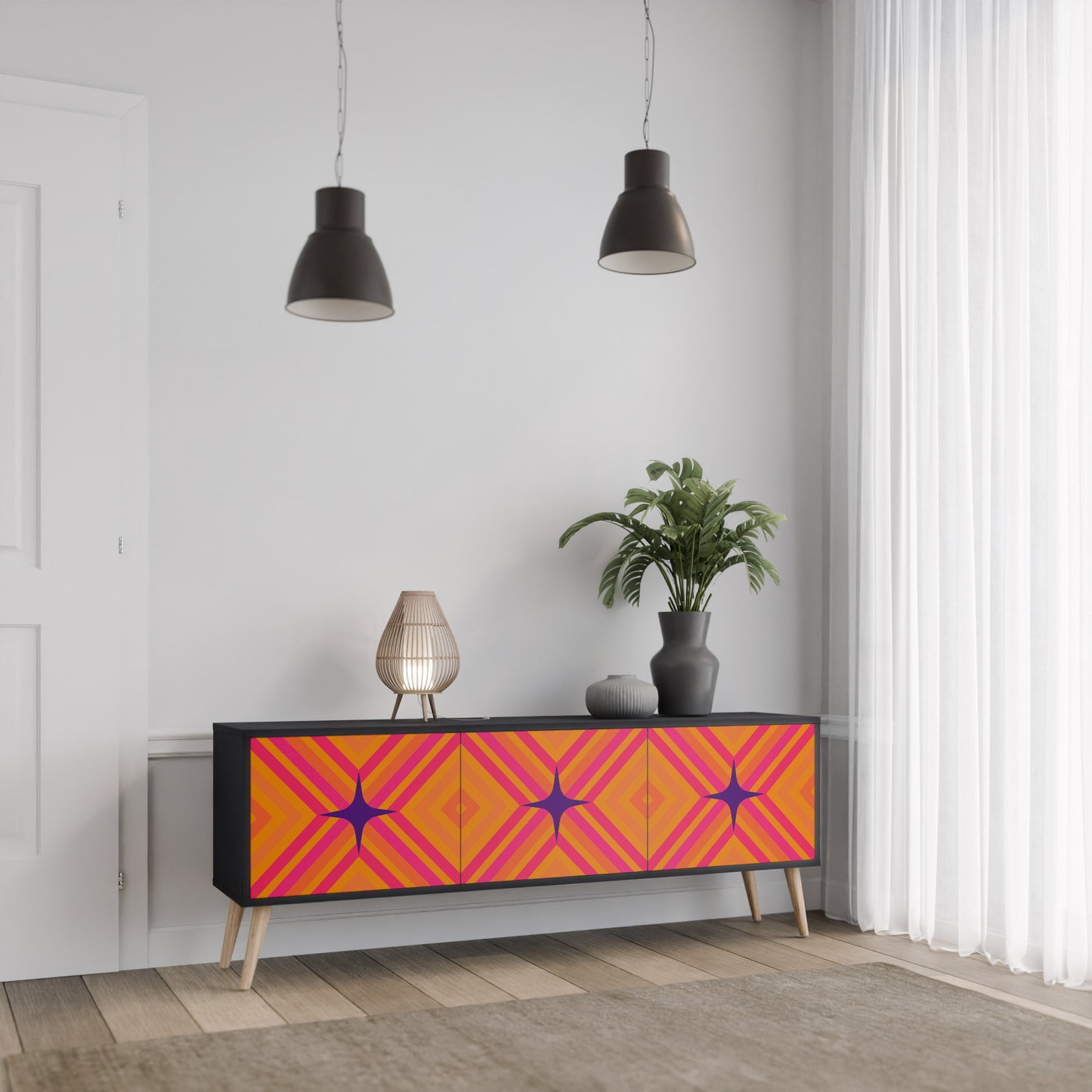 Mobile TV GEOMETRIC BRILLIANCE a 3 ante in finitura nera