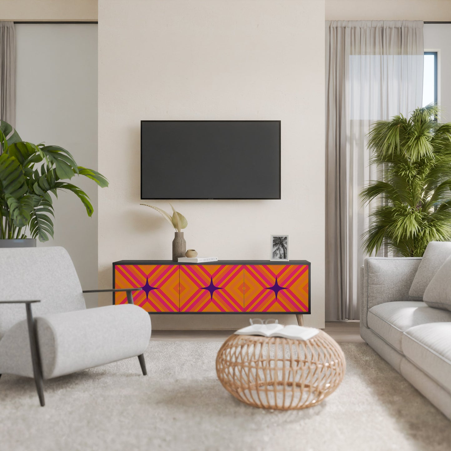 Mobile TV GEOMETRIC BRILLIANCE a 3 ante in finitura nera