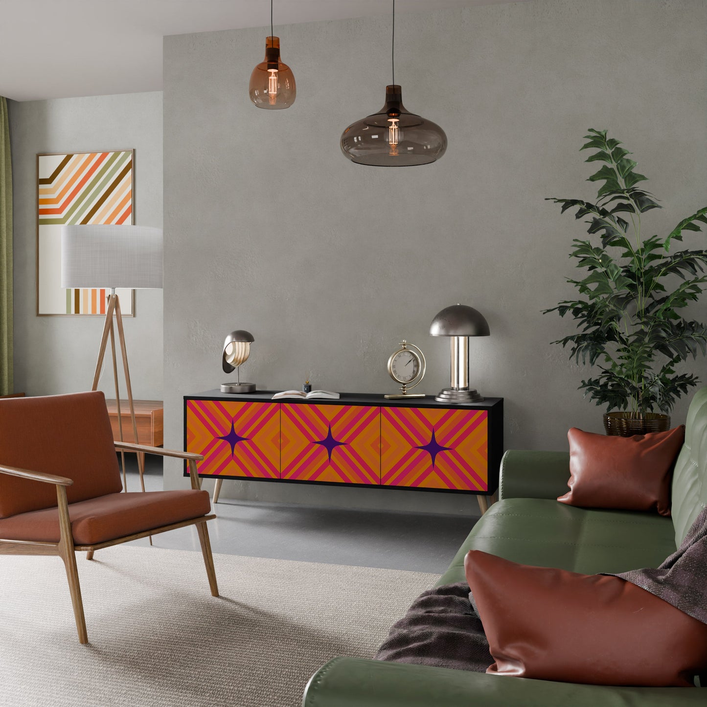 Mobile TV GEOMETRIC BRILLIANCE a 3 ante in finitura nera