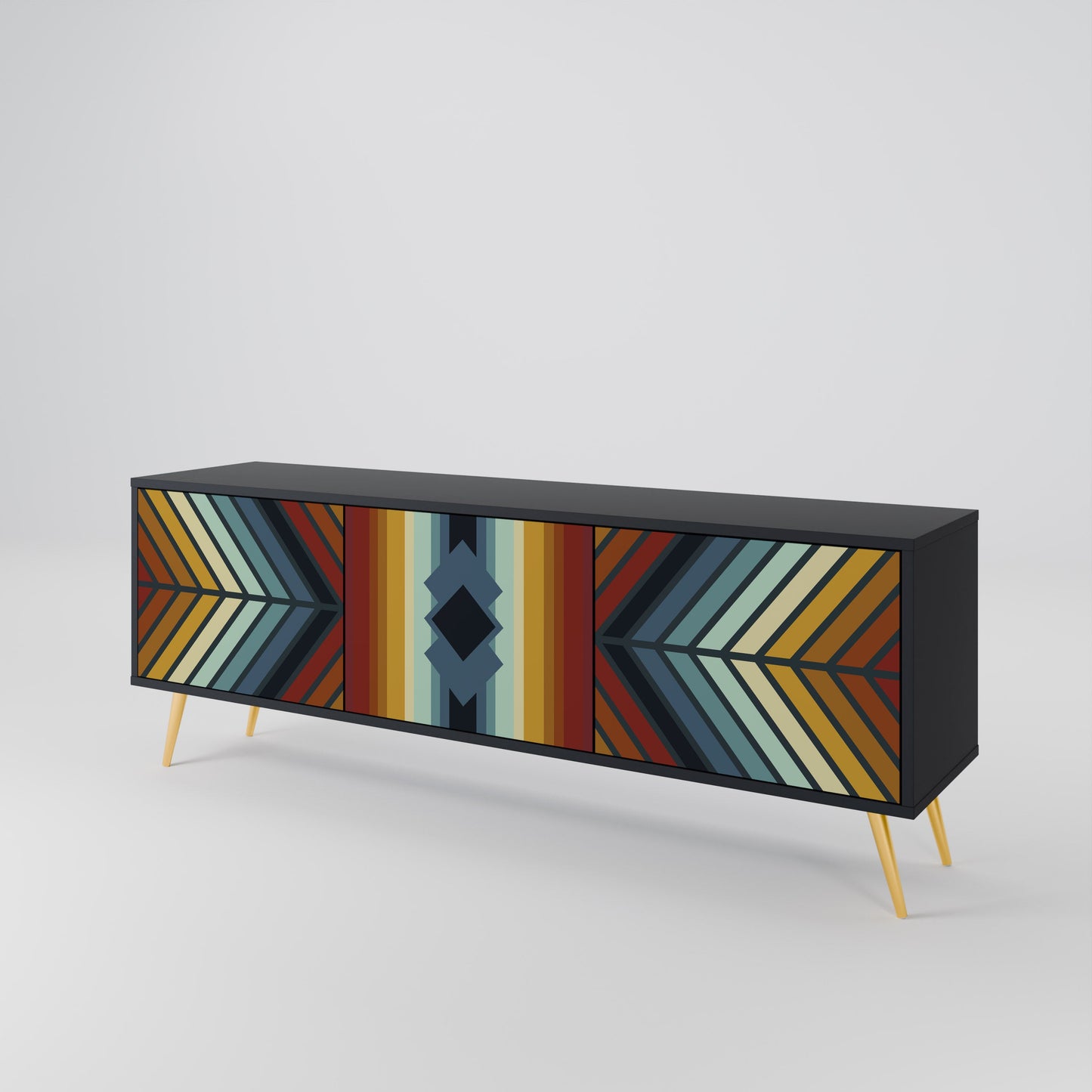 INDIGENOUS ZIGZAG 3-Door TV Stand in Black Finish