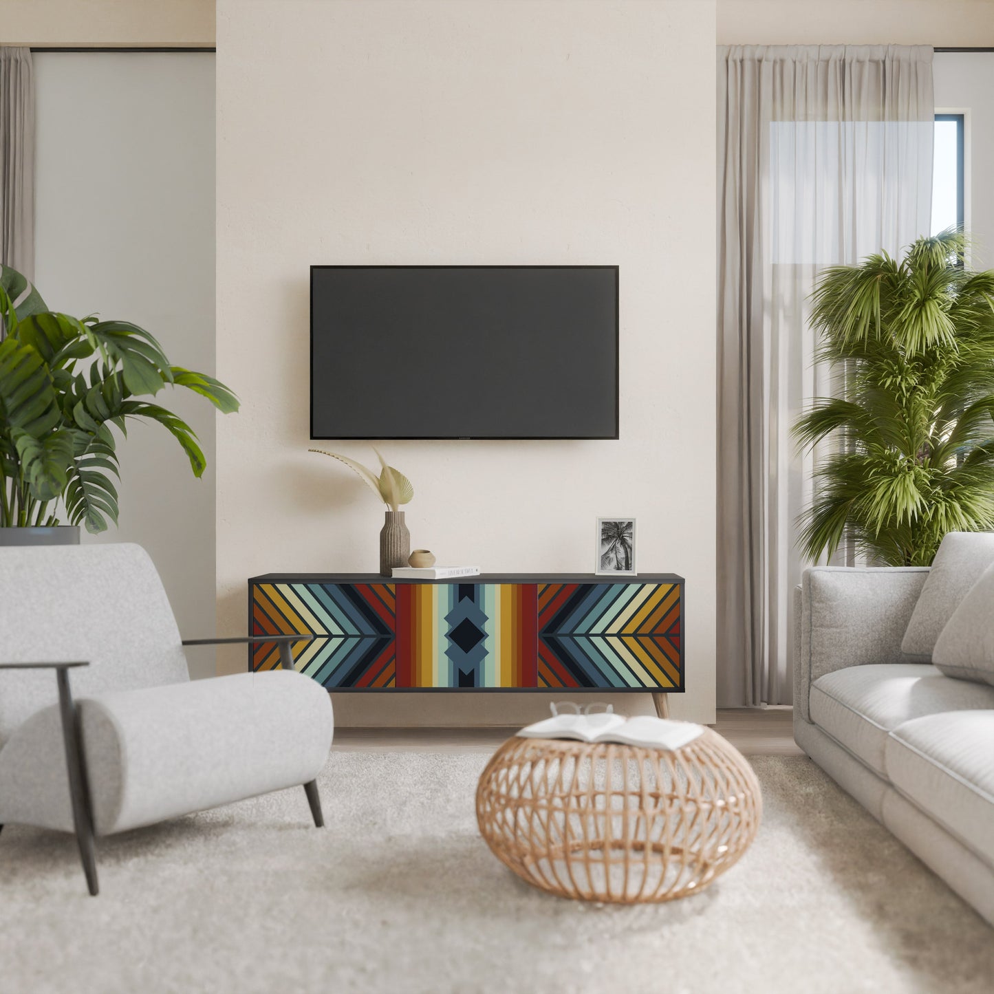 INDIGENOUS ZIGZAG 3-Door TV Stand in Black Finish