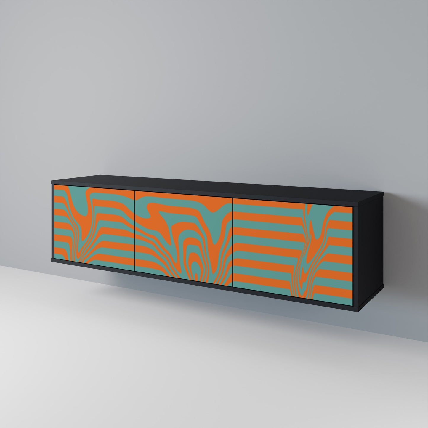 LINE COLLAPSE 3-Door TV Stand in Black Finish