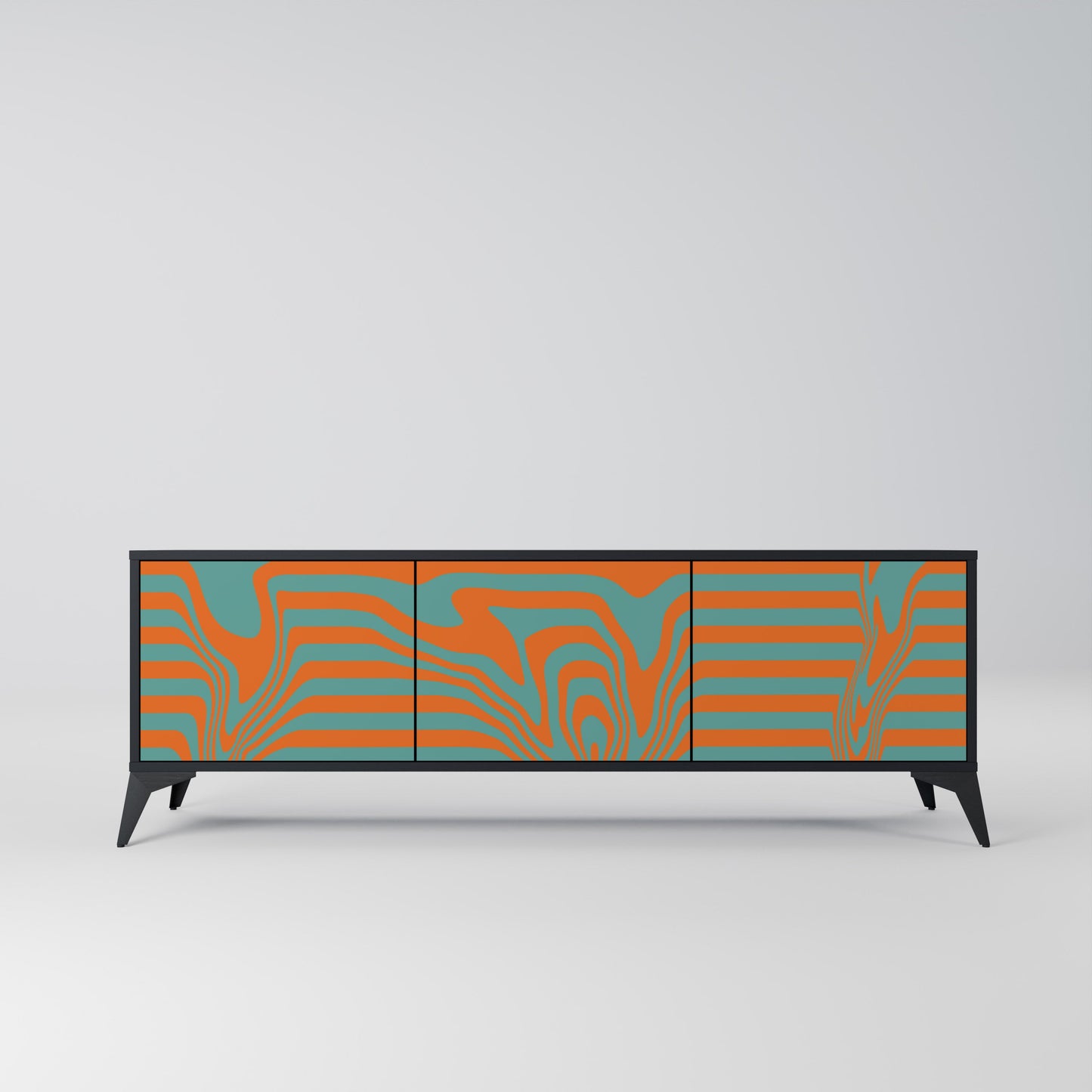 LINE COLLAPSE 3-Door TV Stand in Black Finish
