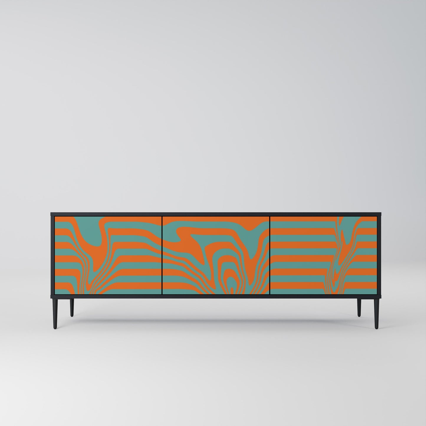 LINE COLLAPSE 3-Door TV Stand in Black Finish