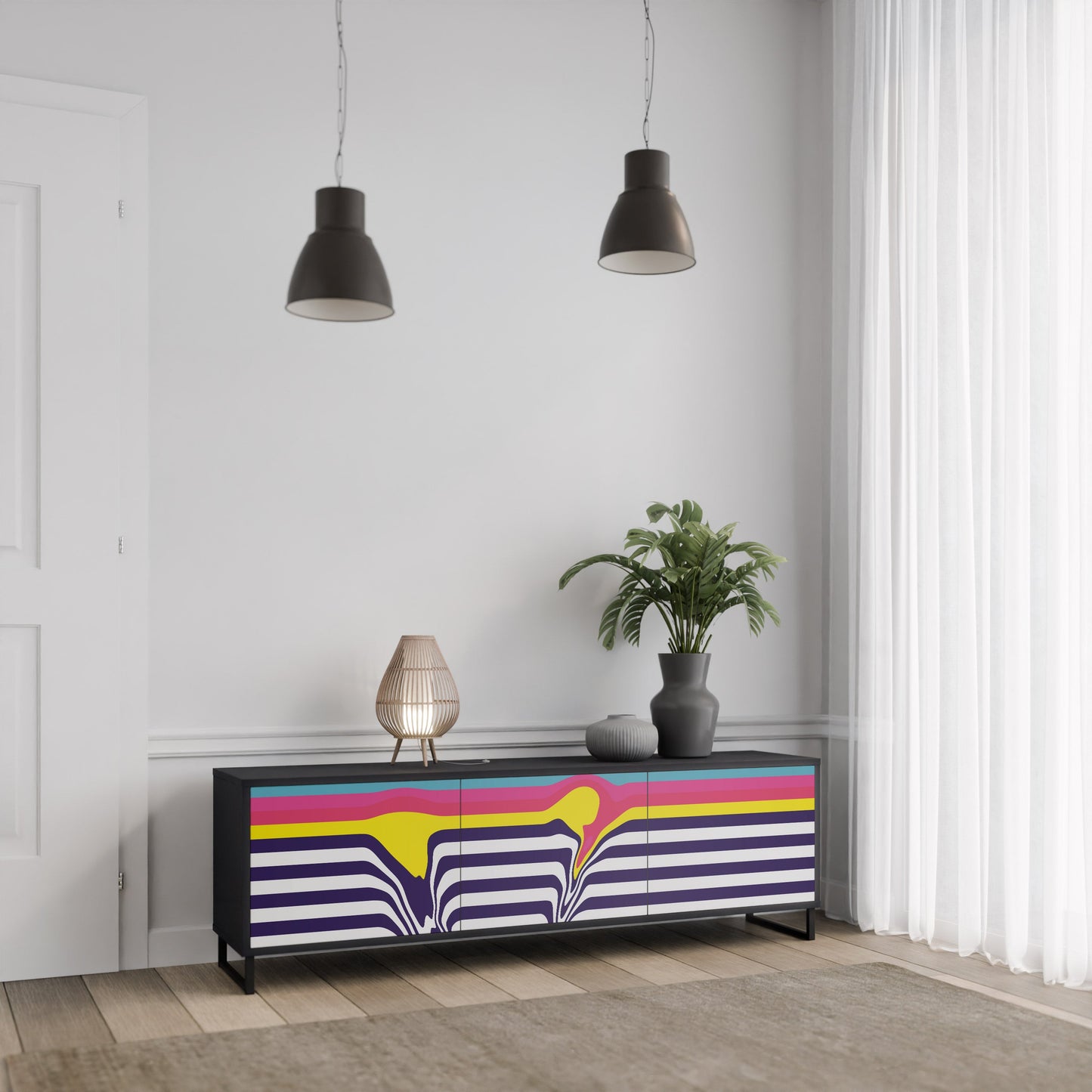 Mobile TV a 3 ante COLORFUL DIVERSION con finitura nera