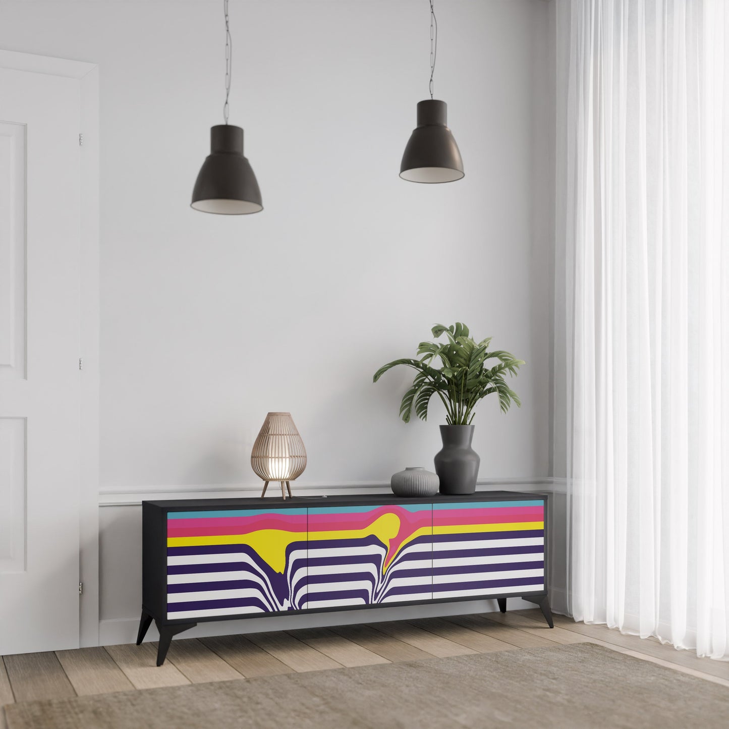 Mobile TV a 3 ante COLORFUL DIVERSION con finitura nera
