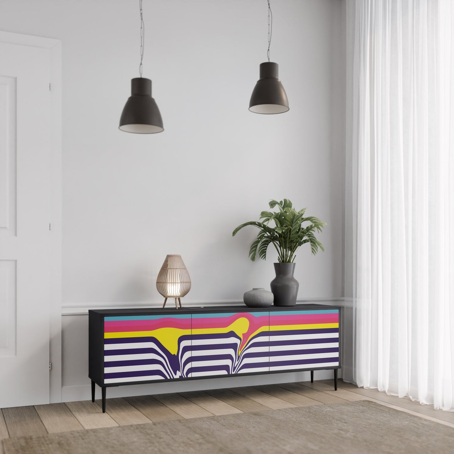 Mobile TV a 3 ante COLORFUL DIVERSION con finitura nera