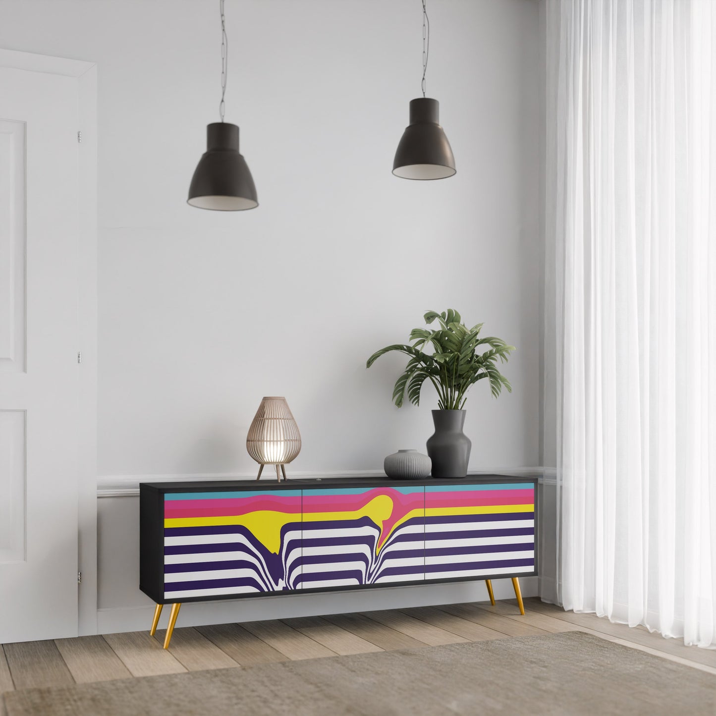 Mobile TV a 3 ante COLORFUL DIVERSION con finitura nera