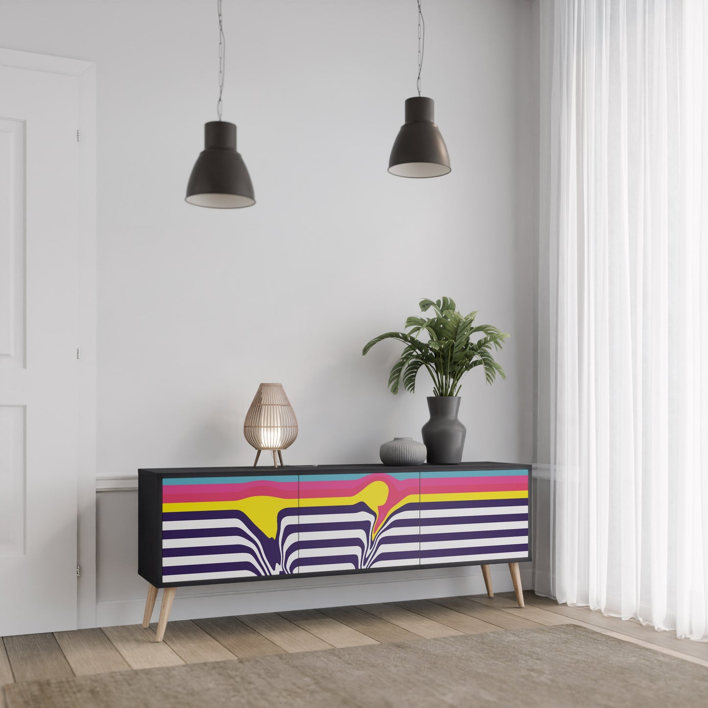 Mobile TV a 3 ante COLORFUL DIVERSION con finitura nera