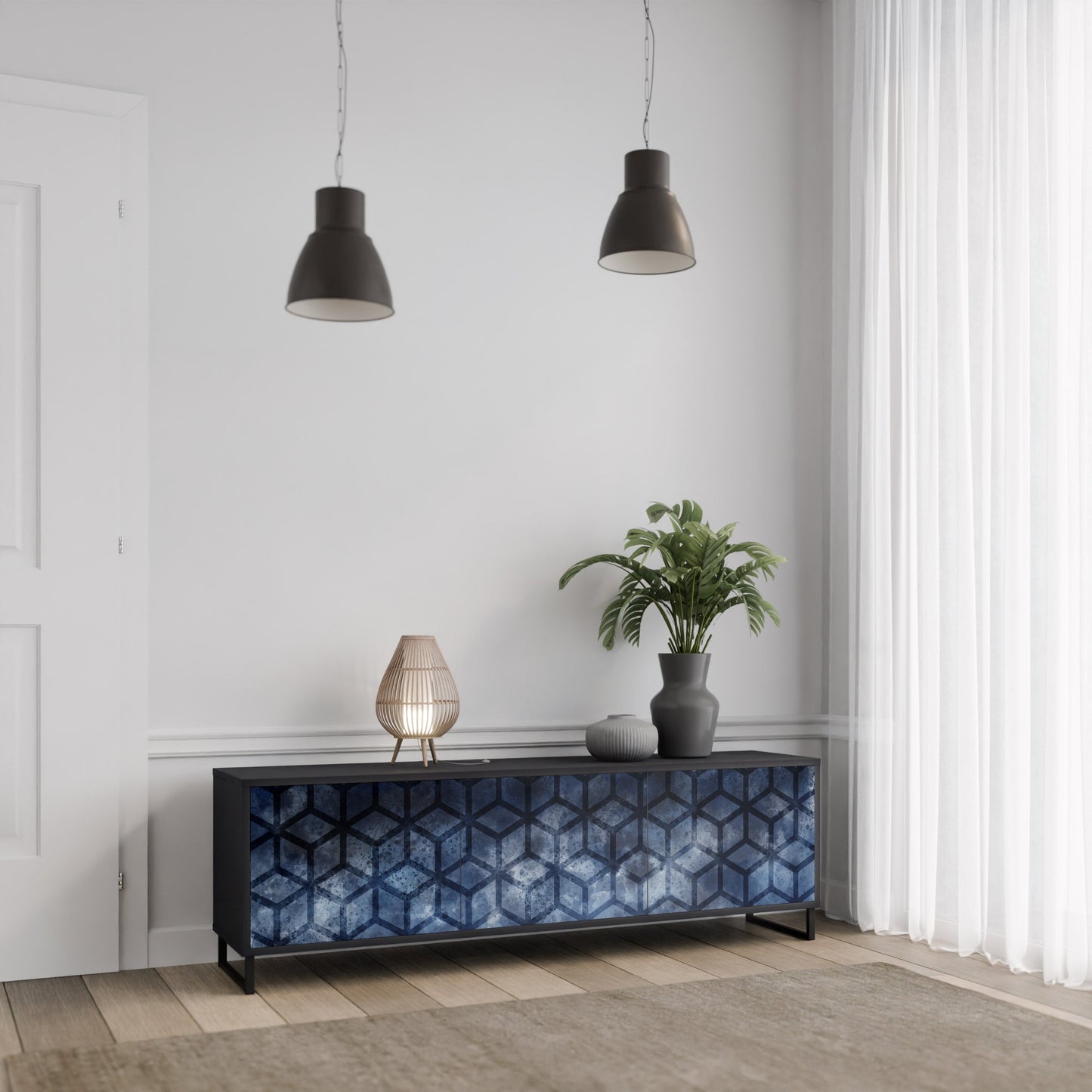 Mobile TV CUBIC MIST a 3 ante con finitura nera